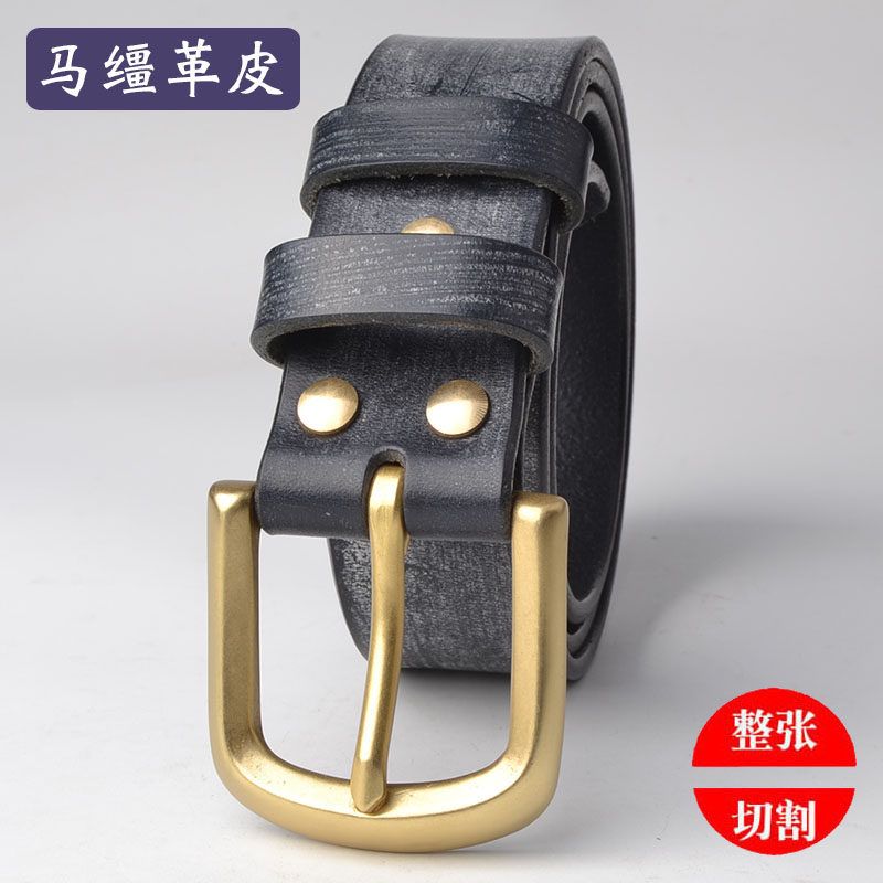 男士黄铜针扣马缰革头层牛皮真皮裤带腰带纯牛皮青年高档手工皮带