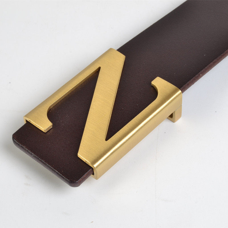 皮带男士真皮黄铜字母平滑扣休闲头层纯牛皮腰带百搭青年手工皮带