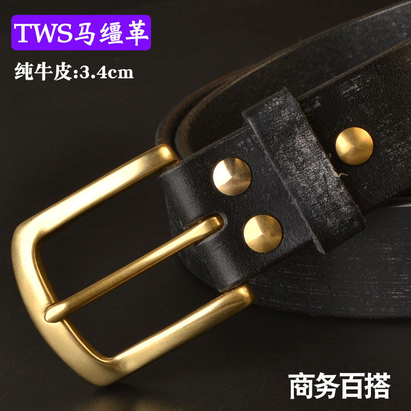 男款TWS马缰革针扣腰带植鞣革头层牛皮浸染泡蜡皮带手工加长裤带