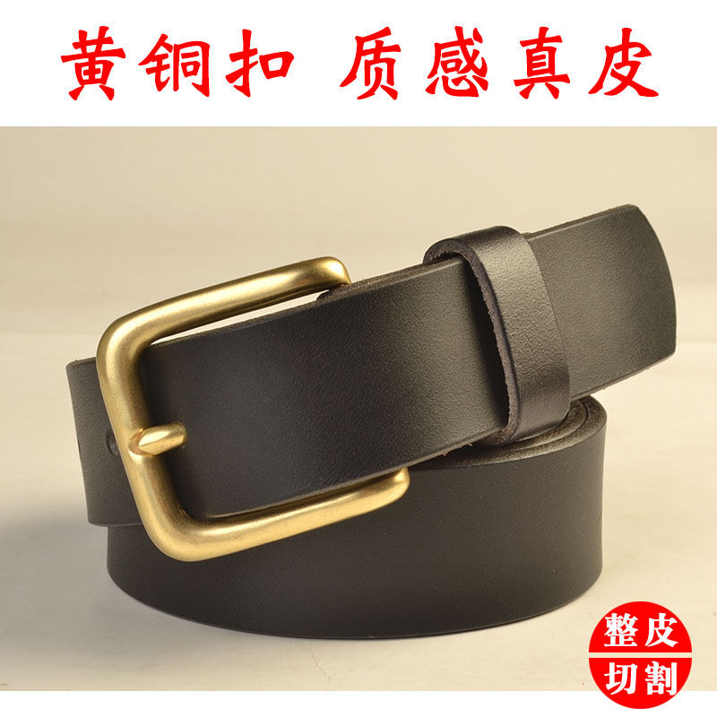 真皮皮带男款铜扣针扣头层牛皮腰带休闲牛仔百搭手工裤带加长34mm