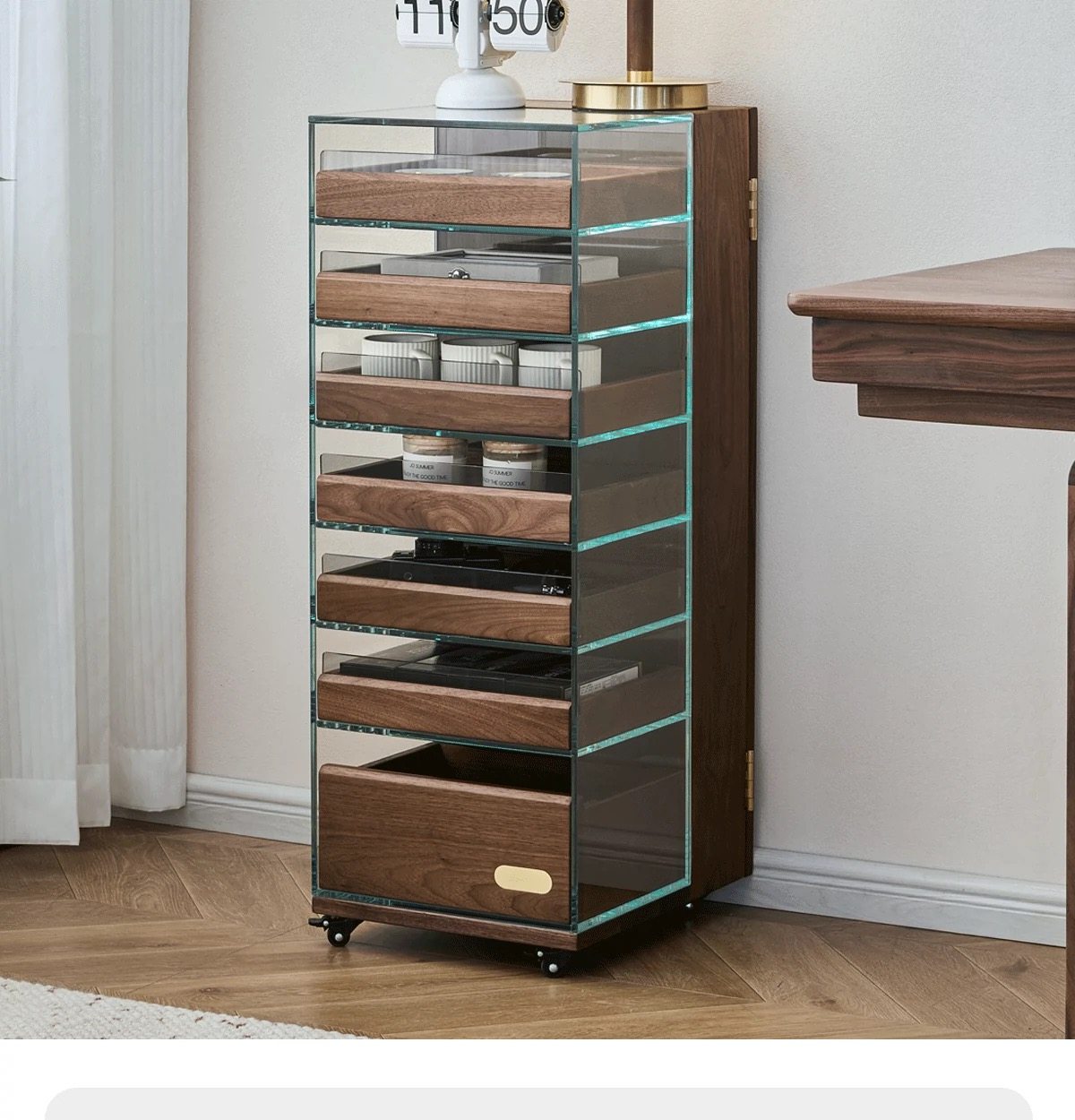 7层玻璃展示柜沙发边柜黑胡桃木可移动首饰收纳手办柜实木茶具柜,住宅家具,家用陈列柜,淘宝优惠券,粉丝福利购,淘宝优惠卷