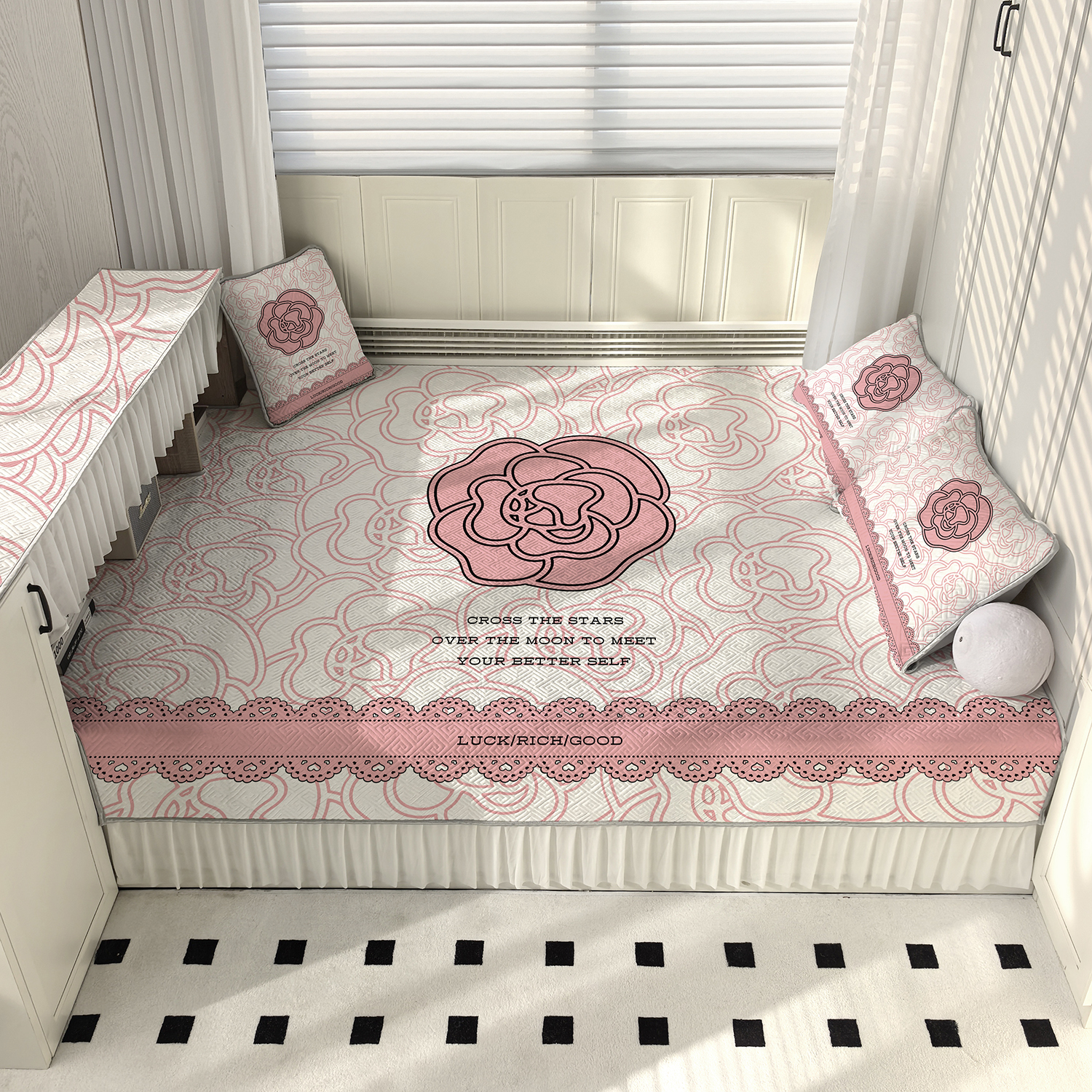 榻榻米专用床盖炕垫四季通用定制床笠防滑床单2025新款高端山茶花