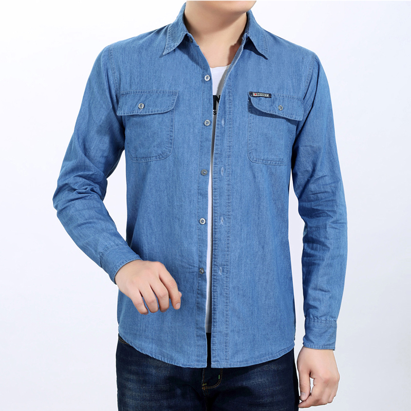 工装牛仔衬衫男宽松大码男士衬衣超薄劳动服柔软防晒服长袖工作服