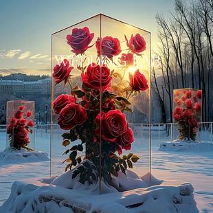 饰橱窗陈列商业美陈 置摆饰婚礼艺术装 巨型亚克力玫瑰装 置美陈装