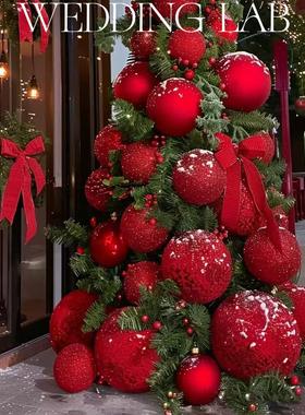 新春红色新年树美陈装置摆饰装饰婚礼艺术装饰橱窗陈列商业美陈