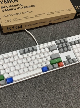 白色机械键盘蓝光PBT电竞游戏YMKB高特热插拔青茶黑红轴大F104键