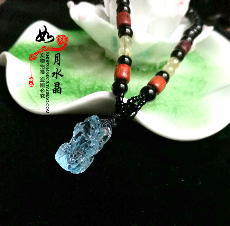 天然海蓝宝貔貅吊坠男女款 海蓝宝吊坠项坠一物一图水晶饰品 202