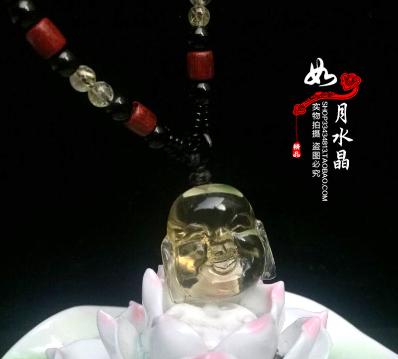 天然黄水晶佛头吊坠男女弥勒佛项链平安护身符招财 072