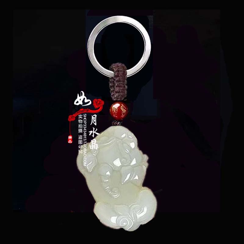 和田玉招财貔貅玉石钥匙扣
