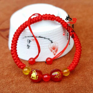 2026年肖马吉祥物虎形狗形红玛瑙聚财手链随身三合贵人脚链