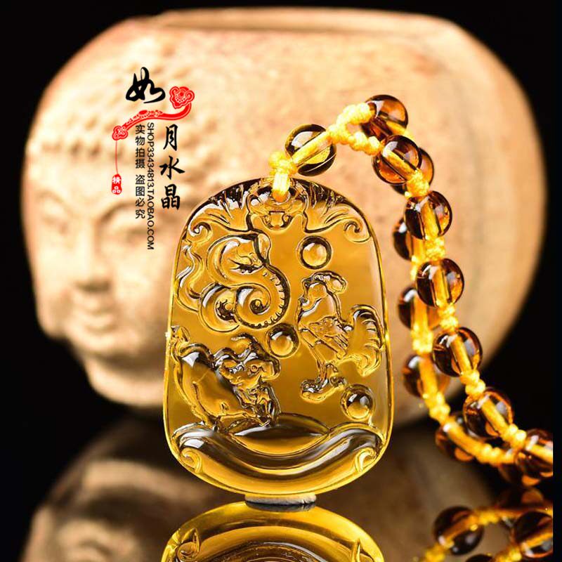 2026年招财黄水晶蛇鸡牛三合贵人旺运吊坠属巳酉丑男女平安钥匙扣