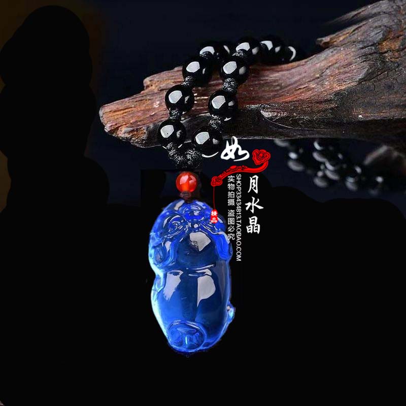 蓝水晶发财猪吊坠招财聚财钥匙扣