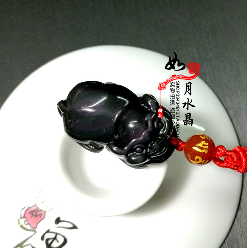 黑曜石彩虹眼猪献祥瑞聚财手机链