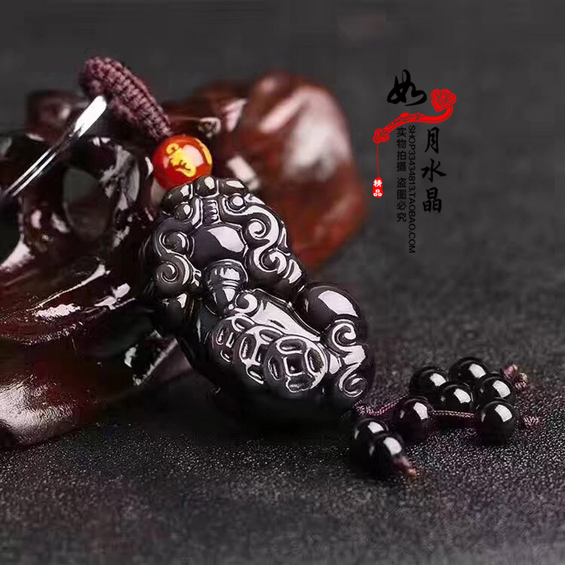 黑曜石貔貅彩虹眼招财钥匙扣吊坠