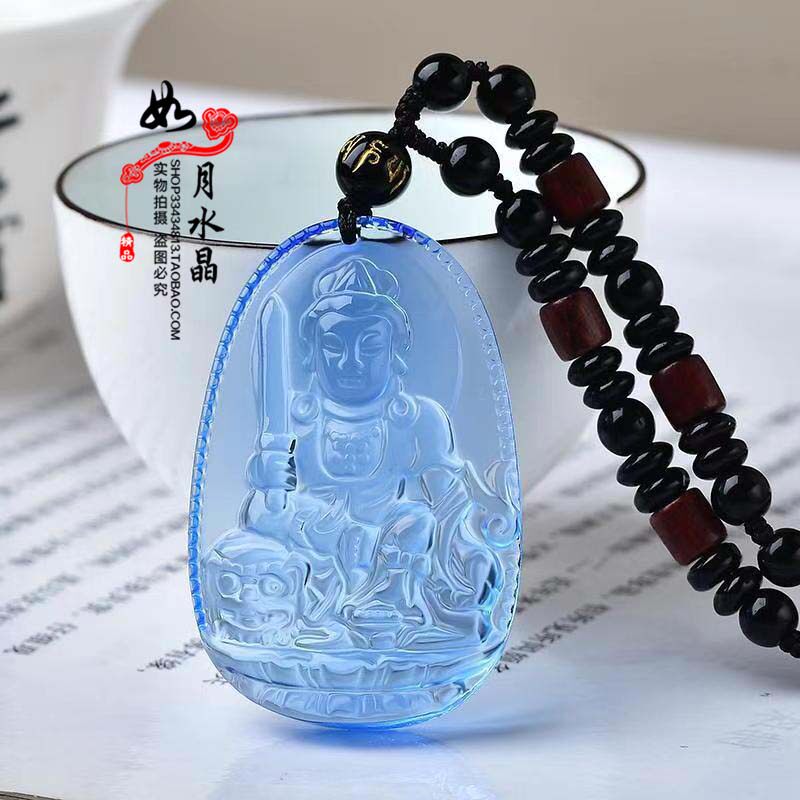 蓝水晶八大守护神十二生肖属兔文殊男女运转蓝绒晶吉祥物吊坠