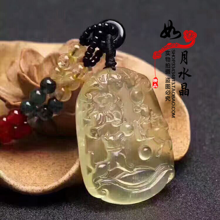 天然黄水晶2026年三合贵人虎马狗吊坠+5毫米玛瑙伸拉珠链