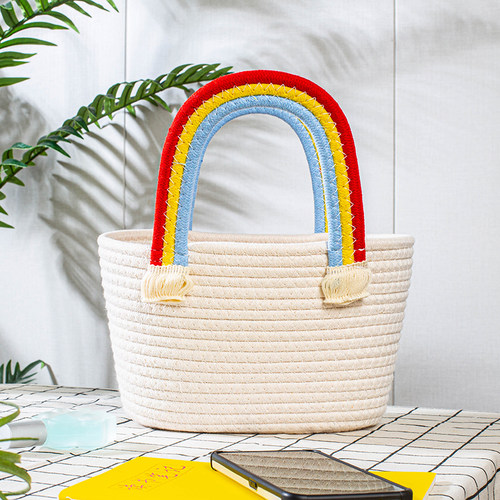可爱彩虹棉绳编织百搭包女手提儿童生日伴手礼篮子宝宝满月礼品袋