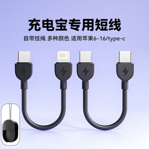 短线数据线充电宝专用C-C挂绳超短充电线typec转lighting双向快充