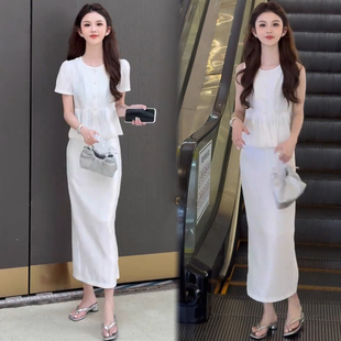 洋气显瘦圆领上衣半身裙两件套 时尚 小香风轻奢套装 女2025夏季 新款