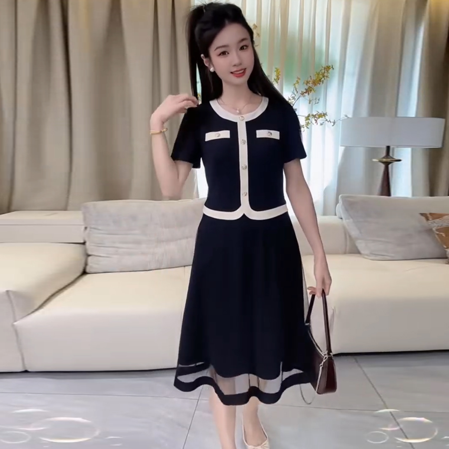 假两件连衣裙女2025夏季新款洋气减龄遮肉显瘦时尚小香风连衣裙子