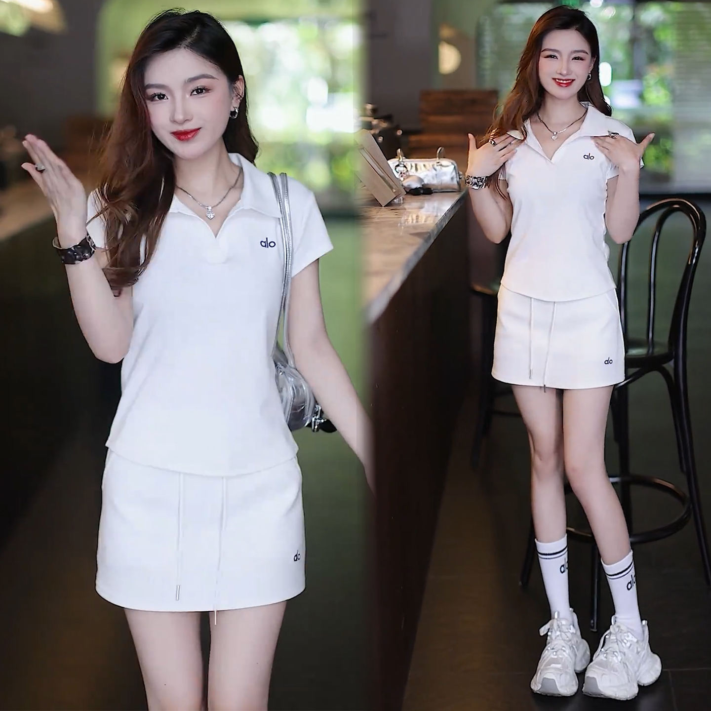 时尚运动套装女2025夏季新款洋气显瘦翻领短袖高腰显瘦裙裤两件套