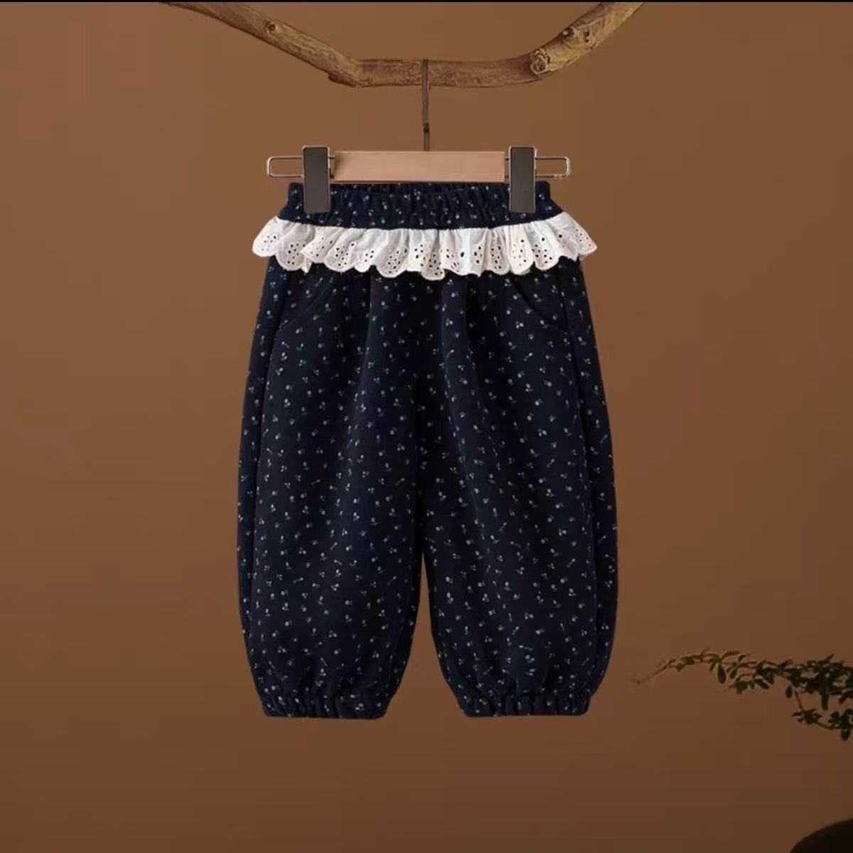 女童碎花休闲裤蕾丝屁帘裤