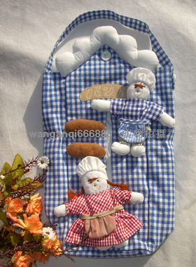 新款上架 外贸纯棉出口面包房黄色格子挂式纸巾套ZB17.