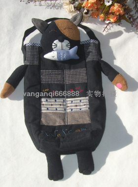 新款上架 纯棉绗缝猫吃鱼黑色挂纸巾盒套抽取式纸巾 车用悬挂式