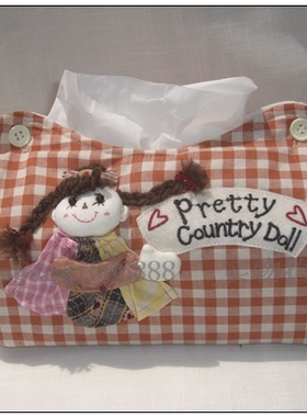 新款上架&;外贸出口日单小格绗缝布艺田园女孩纸巾盒套多色05
