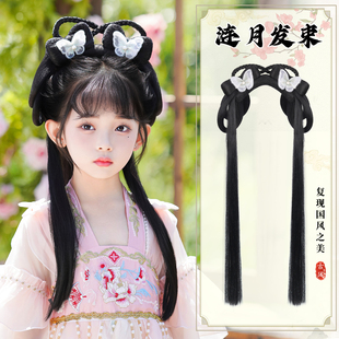 古风假发一体式盘发发包儿童古典舞头饰一体古装蝴蝶结汉服造型女