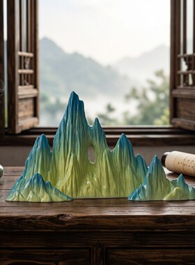 古风小假山只此青绿古风微景观造景陶瓷千里江山沙盘玄关摆设靠山