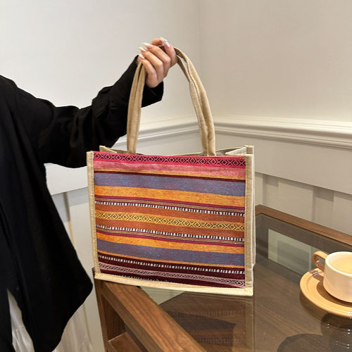 亚麻包包2025时尚百搭外出手拎麻布包ins上班手提便当手提包