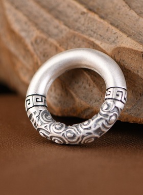 苏念足银哪吒吊坠回纹祥云实心银圈圆棍女款动漫民族风银项链坠