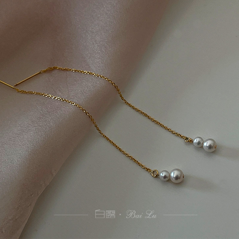 白露 淡水珍珠葫芦耳线14K包金保色小巧双珠耳坠小小珍珠Baby