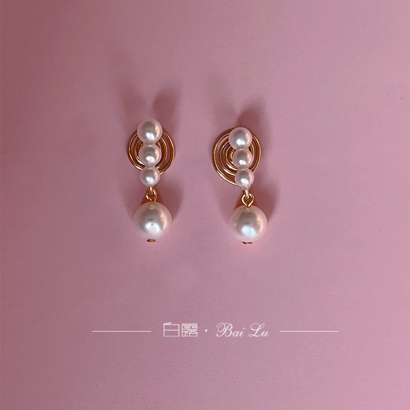 白露珠宝工作室天然珍珠耳夹