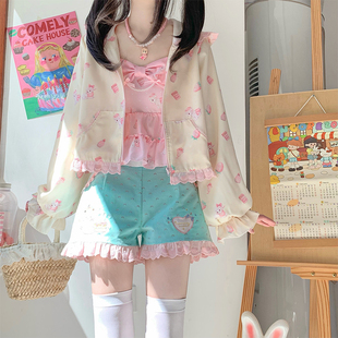 原创  草莓小羊甜点铺 少女可爱甜美外套吊带裤子3件套夏日软妹服