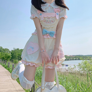 原创  粉糖奶芙大耳狗  少女可爱甜美Lolita背带裤