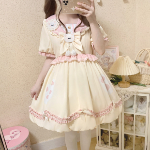 铭依记少女原创 奶熊团子 LOLITA花苞裙洛丽塔OP短袖公主裙