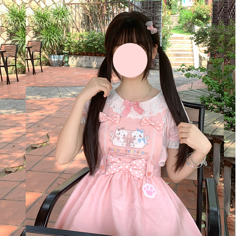 铭依记少女原创 甜心猫  女儿服短版可爱少女甜美背带裙套装夏季 模玩/动漫/周边/娃圈三坑/桌游 lolita洛丽塔/软妹装/洋装 原图主图