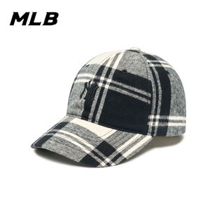MLB男女同款 防晒格纹棒球帽 纽约洋基队文艺气质休闲街头时尚