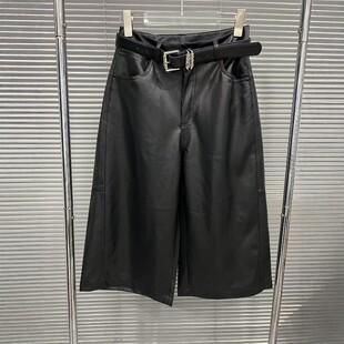 休闲风黑色显瘦阔腿七分PU皮裤 新款 女配腰带 STUDIO2026年春季 EAM