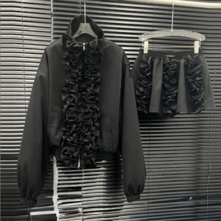 女小众花边棉衣短裙两件套 复古木耳边棉服套装 EAM STUDIO秋冬新款