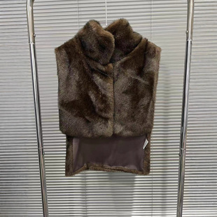 立领环保水貂双色毛毛马甲 老钱风披肩短款 EAM STUDIO2025秋冬新款