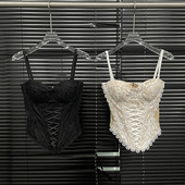 EAM 吊带鱼骨上衣 性感修身 STUDIO纯欲辣妹蕾丝抹胸上衣女夏季 新款