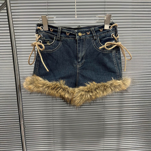 时髦高腰热裤 EAM 抽绳绑带毛毛边牛仔短裤 美式 STUDIO2025秋冬新款