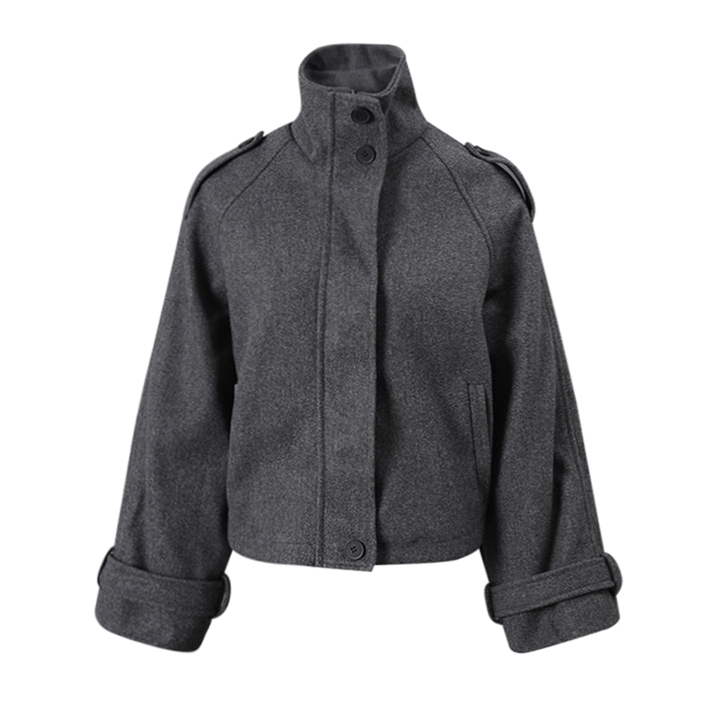 灰色立领短毛呢外套宽松休闲夹克