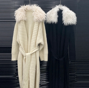 开衫 慵懒高级大毛领针织毛衣女长款 腰带外套 STUDIO2025秋冬季 EAM