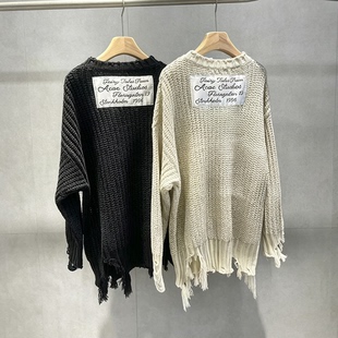 EAM STUDIO粗线毛边流苏毛衣女小众后背贴布字母设计感套头针织衫