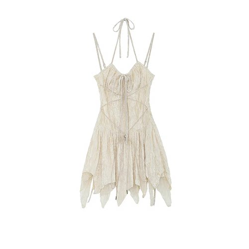 挂脖系带短裙修身丝绒连衣裙