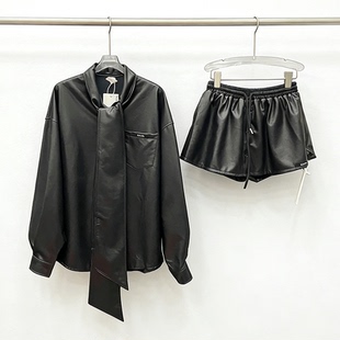 女高级设计感酷帅PU皮衬衫 EAM 皮衣套装 新款 短裙 STUDIO2026年春季